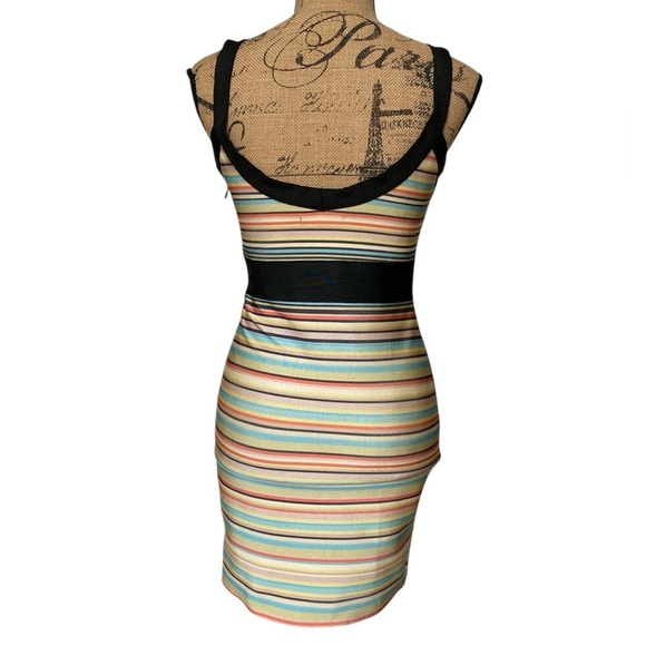 Wow Couture Bandage BodyCon Multicolored Striped Mini Dress Women’s Size Medium - Picture 5 of 11